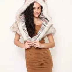 SpiritHoods LLC DAY TIME STYLE Timber Wolf Collector Faux Fur Shawl | Women's