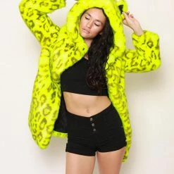 SpiritHoods LLC COLORFUL PARTY ANIMALS Neon Yellow Leopard Luxe Classic Faux Fur Coat | Women's 10 SpiritHoods LLC COLORFUL PARTY ANIMALS Neon Yellow Leopard Luxe Classic Faux Fur Coat | Women's