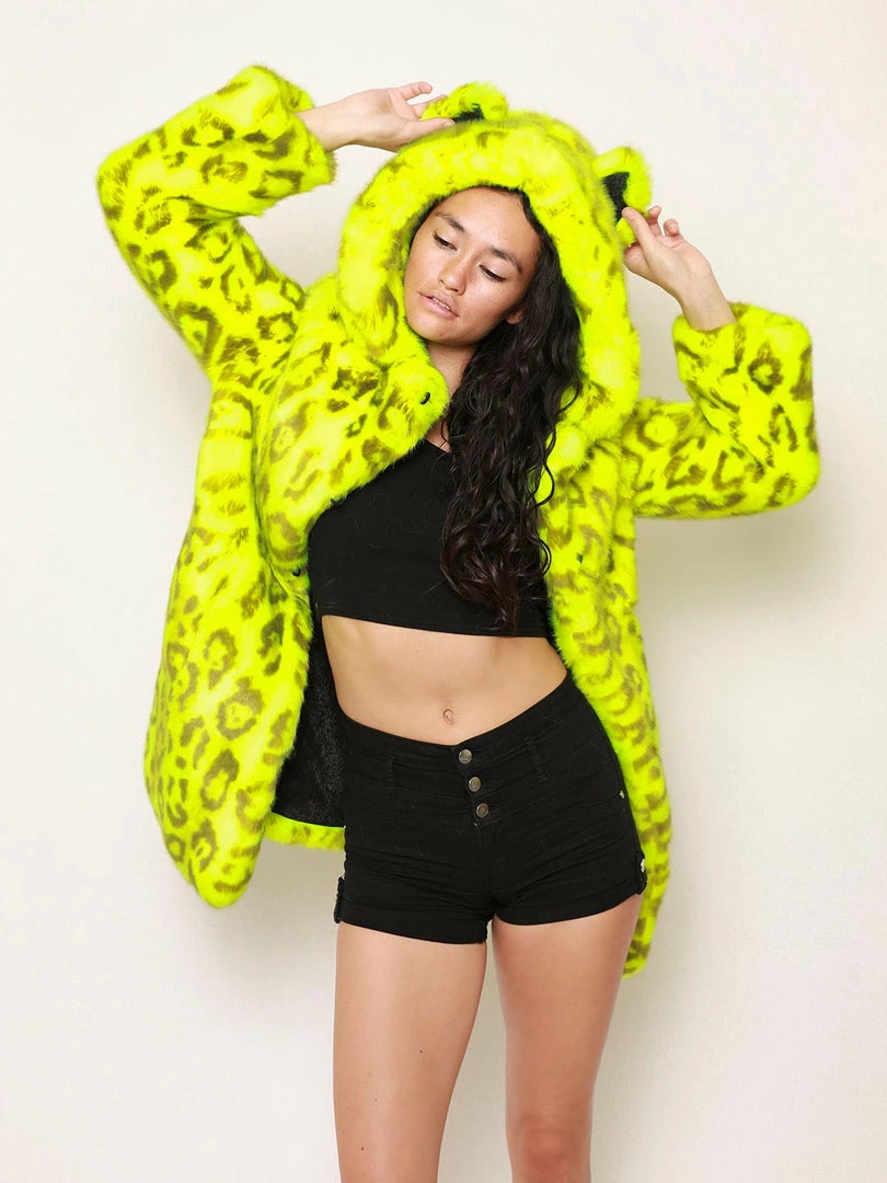SpiritHoods LLC COLORFUL PARTY ANIMALS Neon Yellow Leopard Luxe Classic Faux Fur Coat | Women's 5 SpiritHoods LLC COLORFUL PARTY ANIMALS Neon Yellow Leopard Luxe Classic Faux Fur Coat | Women's