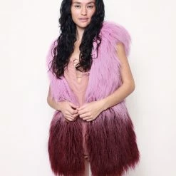 SpiritHoods LLC Pink Ombre Alpaca Hooded Faux Fur Vest | Women's