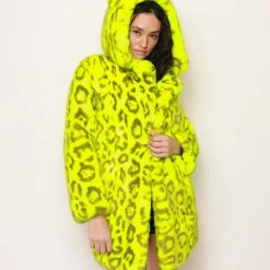 SpiritHoods LLC COLORFUL PARTY ANIMALS Neon Yellow Leopard Luxe Classic Faux Fur Coat | Women's 11 SpiritHoods LLC COLORFUL PARTY ANIMALS Neon Yellow Leopard Luxe Classic Faux Fur Coat | Women's