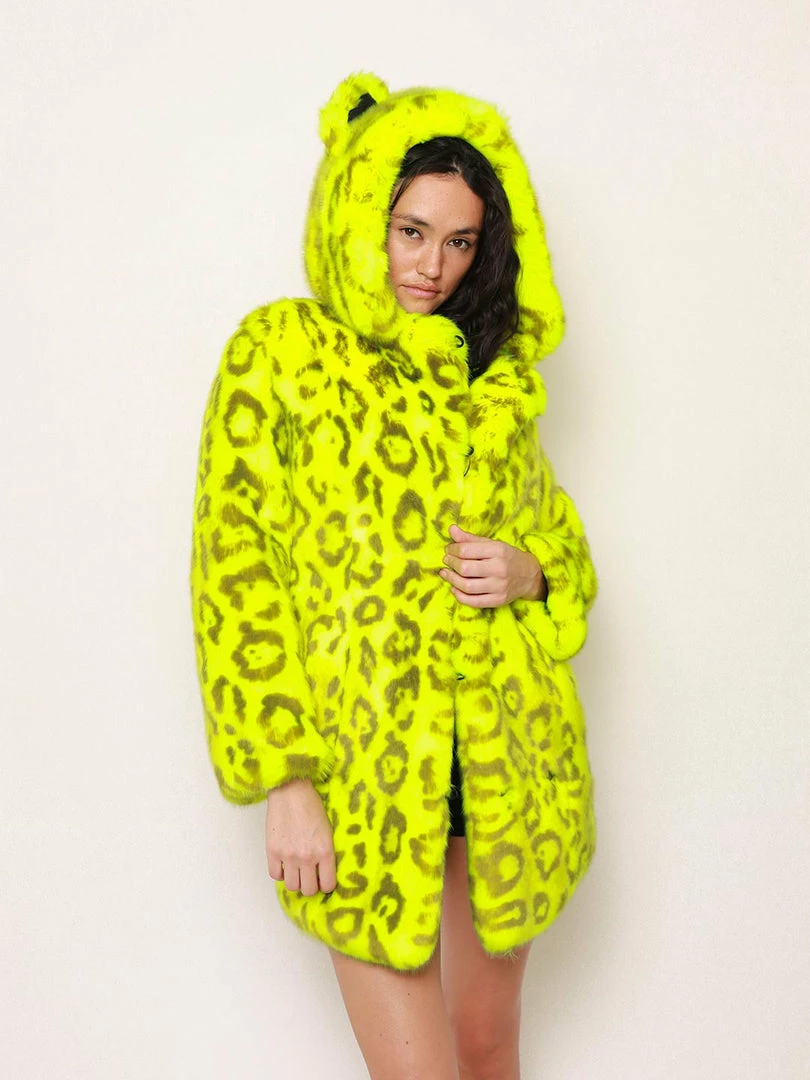 SpiritHoods LLC COLORFUL PARTY ANIMALS Neon Yellow Leopard Luxe Classic Faux Fur Coat | Women's 6 SpiritHoods LLC COLORFUL PARTY ANIMALS Neon Yellow Leopard Luxe Classic Faux Fur Coat | Women's
