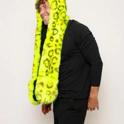 SpiritHoods LLC Neon Yellow Leopard Luxe Collector Edition Faux Fur Hood | Men's COLORFUL PARTY ANIMALS