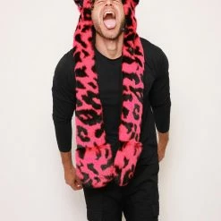 SpiritHoods LLC COLORFUL PARTY ANIMALS Pink Panther Collector Edition Faux Fur Hood | Men's
