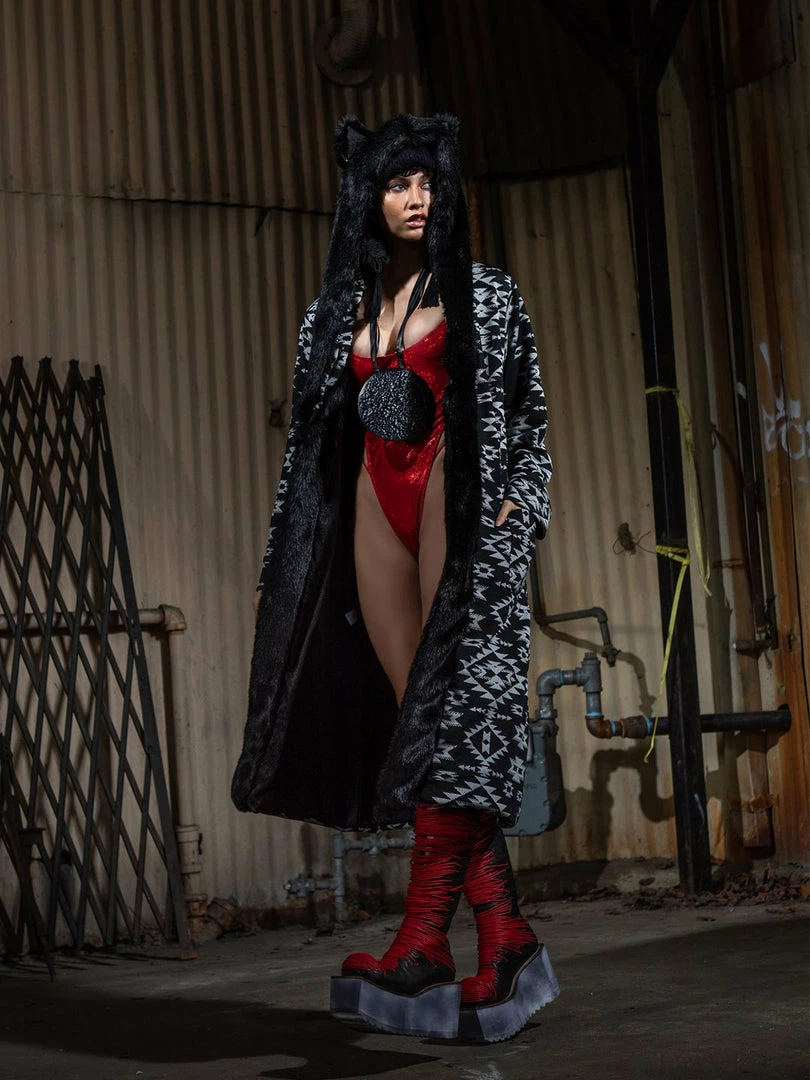 SpiritHoods LLC NIGHT TIME STYLE Santa Fe Wolf Classic Faux Fur Style Robe | Women's 3 SpiritHoods LLC NIGHT TIME STYLE Santa Fe Wolf Classic Faux Fur Style Robe | Women's