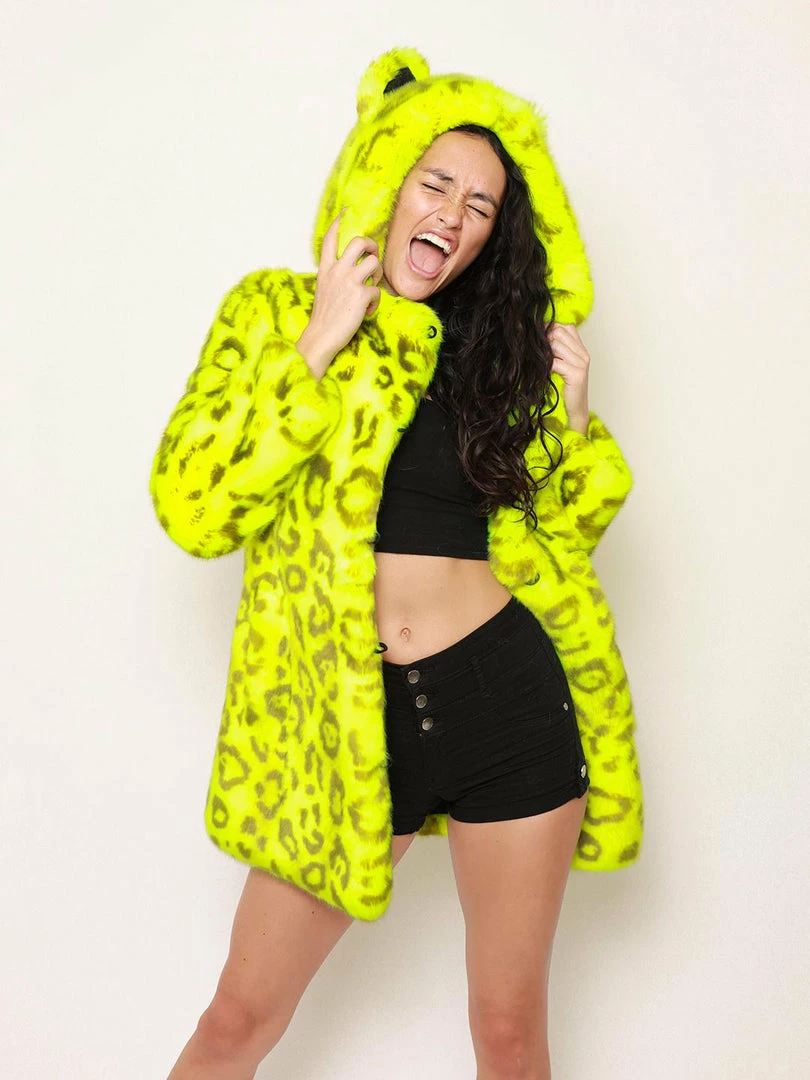 SpiritHoods LLC COLORFUL PARTY ANIMALS Neon Yellow Leopard Luxe Classic Faux Fur Coat | Women's 2 SpiritHoods LLC COLORFUL PARTY ANIMALS Neon Yellow Leopard Luxe Classic Faux Fur Coat | Women's