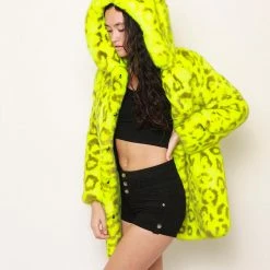 SpiritHoods LLC COLORFUL PARTY ANIMALS Neon Yellow Leopard Luxe Classic Faux Fur Coat | Women's 9 SpiritHoods LLC COLORFUL PARTY ANIMALS Neon Yellow Leopard Luxe Classic Faux Fur Coat | Women's