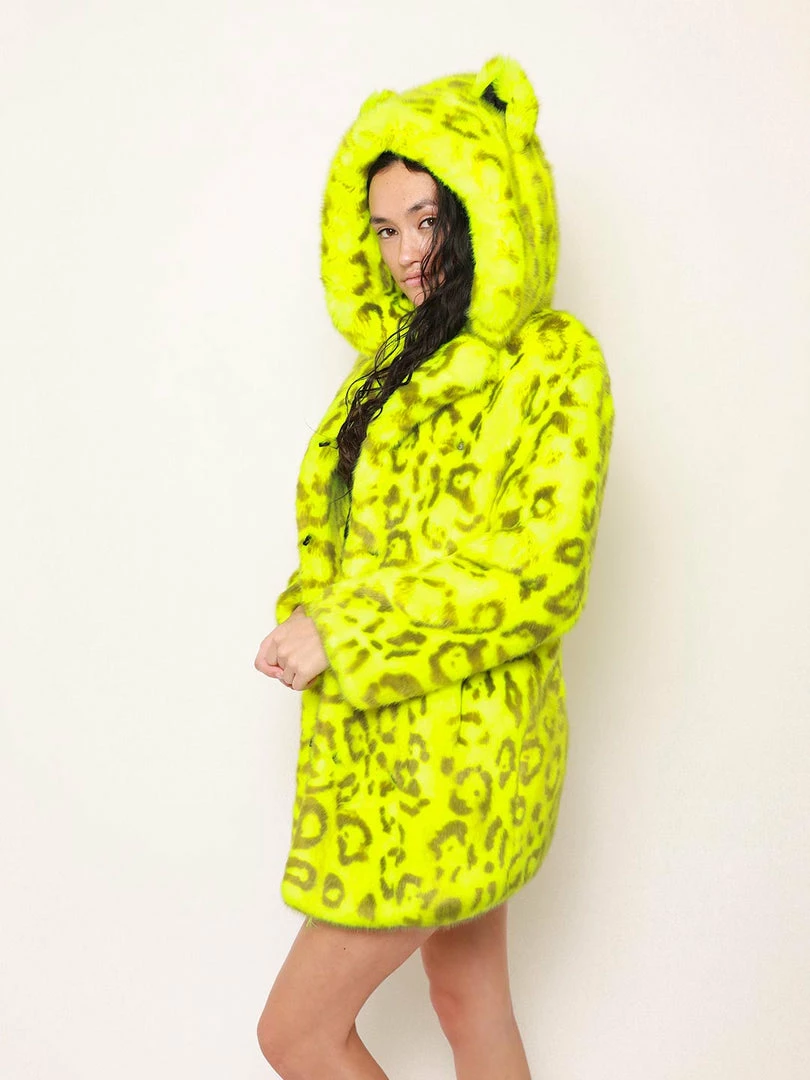 SpiritHoods LLC COLORFUL PARTY ANIMALS Neon Yellow Leopard Luxe Classic Faux Fur Coat | Women's 3 SpiritHoods LLC COLORFUL PARTY ANIMALS Neon Yellow Leopard Luxe Classic Faux Fur Coat | Women's