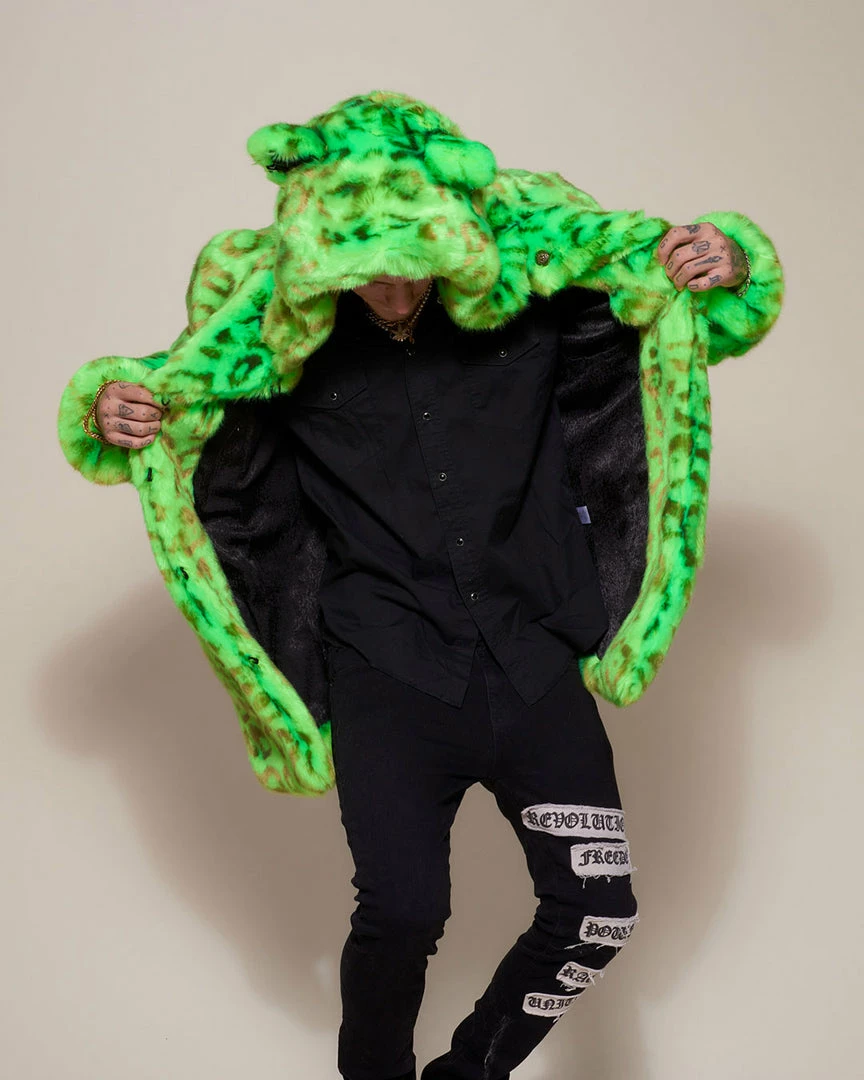 SpiritHoods LLC Neon Green Leopard Luxe Classic Faux Fur Coat | Men's 2 SpiritHoods LLC Neon Green Leopard Luxe Classic Faux Fur Coat | Men's