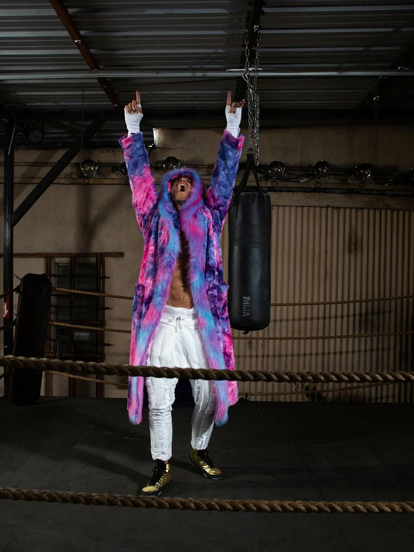 SpiritHoods LLC Cotton Candy Cat Classic Faux Fur Style Robe | Men's 2 SpiritHoods LLC Cotton Candy Cat Classic Faux Fur Style Robe | Men's