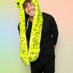 SpiritHoods LLC Neon Yellow Leopard Luxe Collector Edition Faux Fur Hood | Men's COLORFUL PARTY ANIMALS