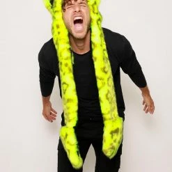 SpiritHoods LLC Neon Yellow Leopard Luxe Collector Edition Faux Fur Hood | Men's COLORFUL PARTY ANIMALS
