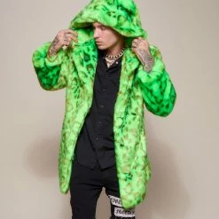 SpiritHoods LLC Neon Green Leopard Luxe Classic Faux Fur Coat | Men's 12 SpiritHoods LLC Neon Green Leopard Luxe Classic Faux Fur Coat | Men's