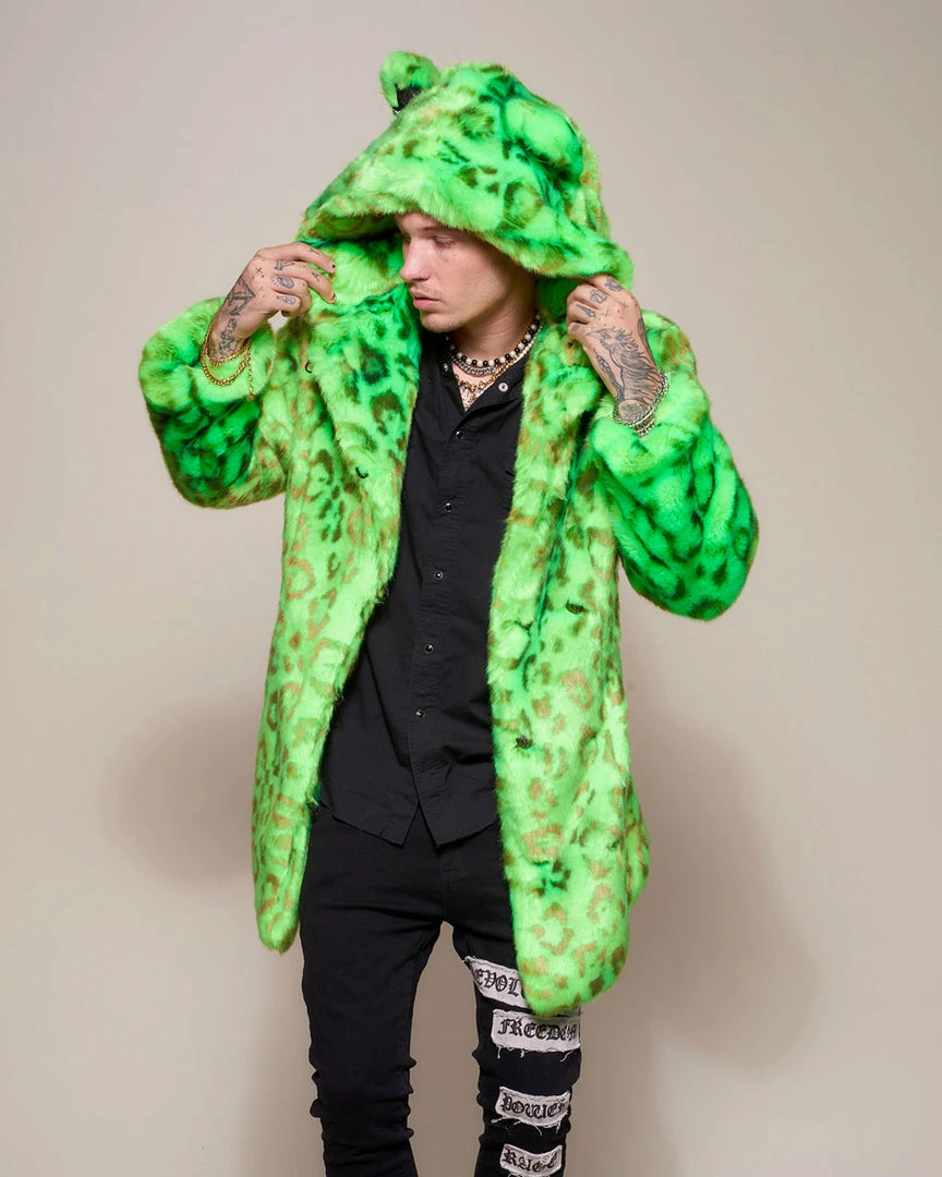 SpiritHoods LLC Neon Green Leopard Luxe Classic Faux Fur Coat | Men's 5 SpiritHoods LLC Neon Green Leopard Luxe Classic Faux Fur Coat | Men's