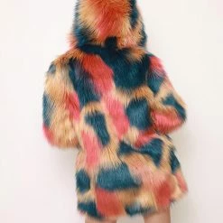SpiritHoods LLC Hooded American Swallow Faux Fur Coat COLORFUL PARTY ANIMALS