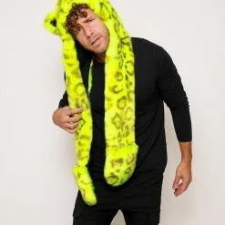 SpiritHoods LLC Neon Yellow Leopard Luxe Collector Edition Faux Fur Hood | Men's COLORFUL PARTY ANIMALS