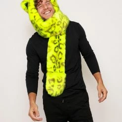 SpiritHoods LLC Neon Yellow Leopard Luxe Collector Edition Faux Fur Hood | Men's COLORFUL PARTY ANIMALS