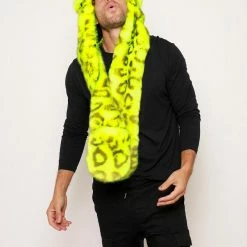 SpiritHoods LLC Neon Yellow Leopard Luxe Collector Edition Faux Fur Hood | Men's COLORFUL PARTY ANIMALS
