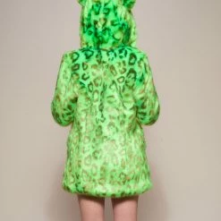 SpiritHoods LLC VIBRANT COLORS Neon Green Leopard Luxe Classic Faux Fur Coat | Women's