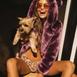 SpiritHoods LLC COLORFUL PARTY ANIMALS Lavender Wolf Luxe Classic Faux Fur Coat | Women's