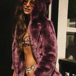 SpiritHoods LLC COLORFUL PARTY ANIMALS Lavender Wolf Luxe Classic Faux Fur Coat | Women's