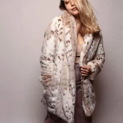 SpiritHoods LLC Siberian Snow Leopard Collared Faux Fur Coat | Women's FESTIVAL