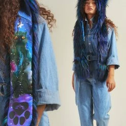 SpiritHoods LLC Artist Edition Lora Zombie Galaxy Cat Faux Fur Hood | Women's DAY TIME STYLE