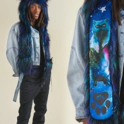 SpiritHoods LLC DAY TIME STYLE Artist Edition Lora Zombie Galaxy Cat Faux Fur Hood | Men's