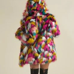 SpiritHoods LLC COLORFUL PARTY ANIMALS Rainbow Butterfly Hooded Faux Fur Coat | Women's