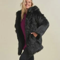 SpiritHoods LLC Black Wolf Classic Faux Fur Coat | Women's FESTIVAL