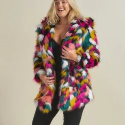 SpiritHoods LLC COLORFUL PARTY ANIMALS Rainbow Butterfly Hooded Faux Fur Coat | Women's