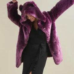 SpiritHoods LLC COLORFUL PARTY ANIMALS Lavender Wolf Luxe Classic Faux Fur Coat | Women's