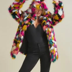 SpiritHoods LLC COLORFUL PARTY ANIMALS Rainbow Butterfly Hooded Faux Fur Coat | Women's