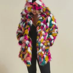 SpiritHoods LLC COLORFUL PARTY ANIMALS Rainbow Butterfly Hooded Faux Fur Coat | Women's