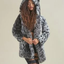 SpiritHoods LLC Snow Leopard Classic Faux Fur Coat | Women's NIGHT TIME STYLE