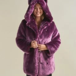 SpiritHoods LLC COLORFUL PARTY ANIMALS Lavender Wolf Luxe Classic Faux Fur Coat | Women's