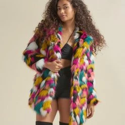 SpiritHoods LLC COLORFUL PARTY ANIMALS Rainbow Butterfly Hooded Faux Fur Coat | Women's