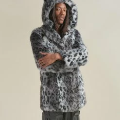 SpiritHoods LLC NIGHT TIME STYLE Snow Leopard Classic Faux Fur Coat | Men's