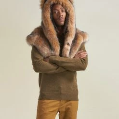 SpiritHoods LLC Coyote Luxe Collector Edition Faux Fur Shawl | Men's PREMIUM DESIGNS