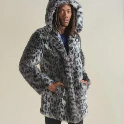 SpiritHoods LLC NIGHT TIME STYLE Snow Leopard Classic Faux Fur Coat | Men's