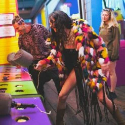 SpiritHoods LLC COLORFUL PARTY ANIMALS Rainbow Butterfly Hooded Faux Fur Coat | Women's