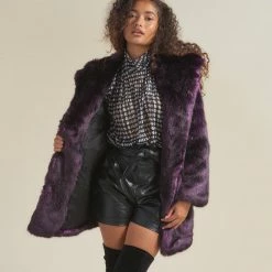SpiritHoods LLC Midnight Wolf Luxe Classic Faux Fur Coat | Women's