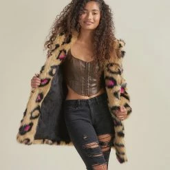 SpiritHoods Pink Spotted Leopard Classic Faux Fur Coat | Women's NIGHT TIME STYLE