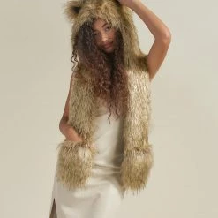 SpiritHoods LLC Glitter Sun Wolf Collector Edition Faux Fur Hood | Women's DAY TIME STYLE
