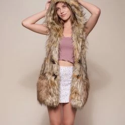 SpiritHoods LLC Golden Jackal Hooded Faux Fur Vest | Women's