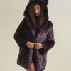 SpiritHoods LLC Midnight Wolf Luxe Classic Faux Fur Coat | Women's