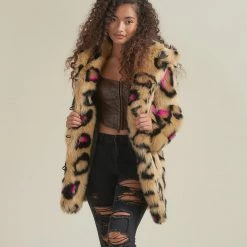 SpiritHoods Pink Spotted Leopard Classic Faux Fur Coat | Women's NIGHT TIME STYLE
