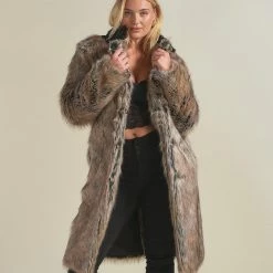 SpiritHoods LLC NIGHT TIME STYLE Dire Wolf Faux Fur Calf Length Coat | Women's