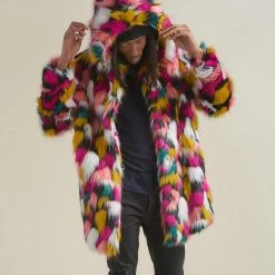 SpiritHoods Sales Shop 12 SpiritHoods LLC Rainbow Butterfly Hooded Faux Fur Coat | Men's COLORFUL PARTY ANIMALS