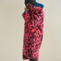 SpiritHoods LLC COLORFUL PARTY ANIMALS Pink Panther Calf Length Faux Fur Coat | Men's